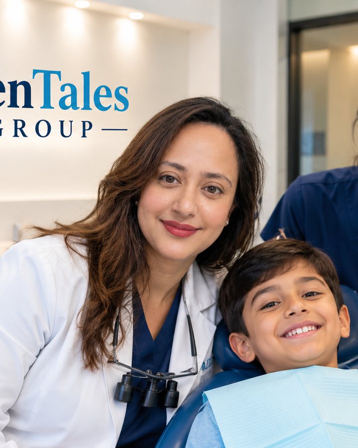 Dr. Manpreet Anand with a young patient and her dental assistant at NJ DenTales Group in Somerville, NJ